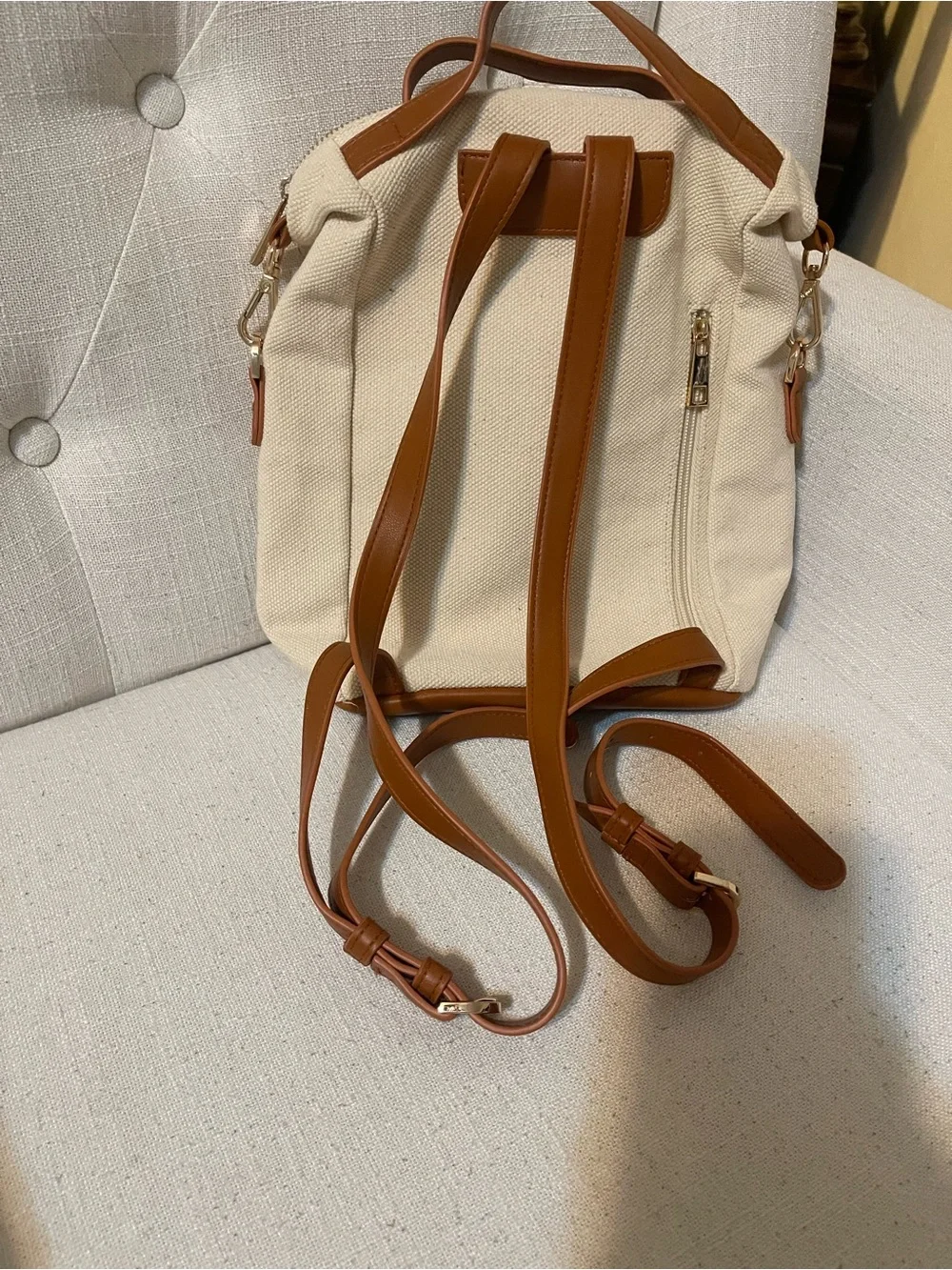 Canvas Cream Backpack with Tan Accent
